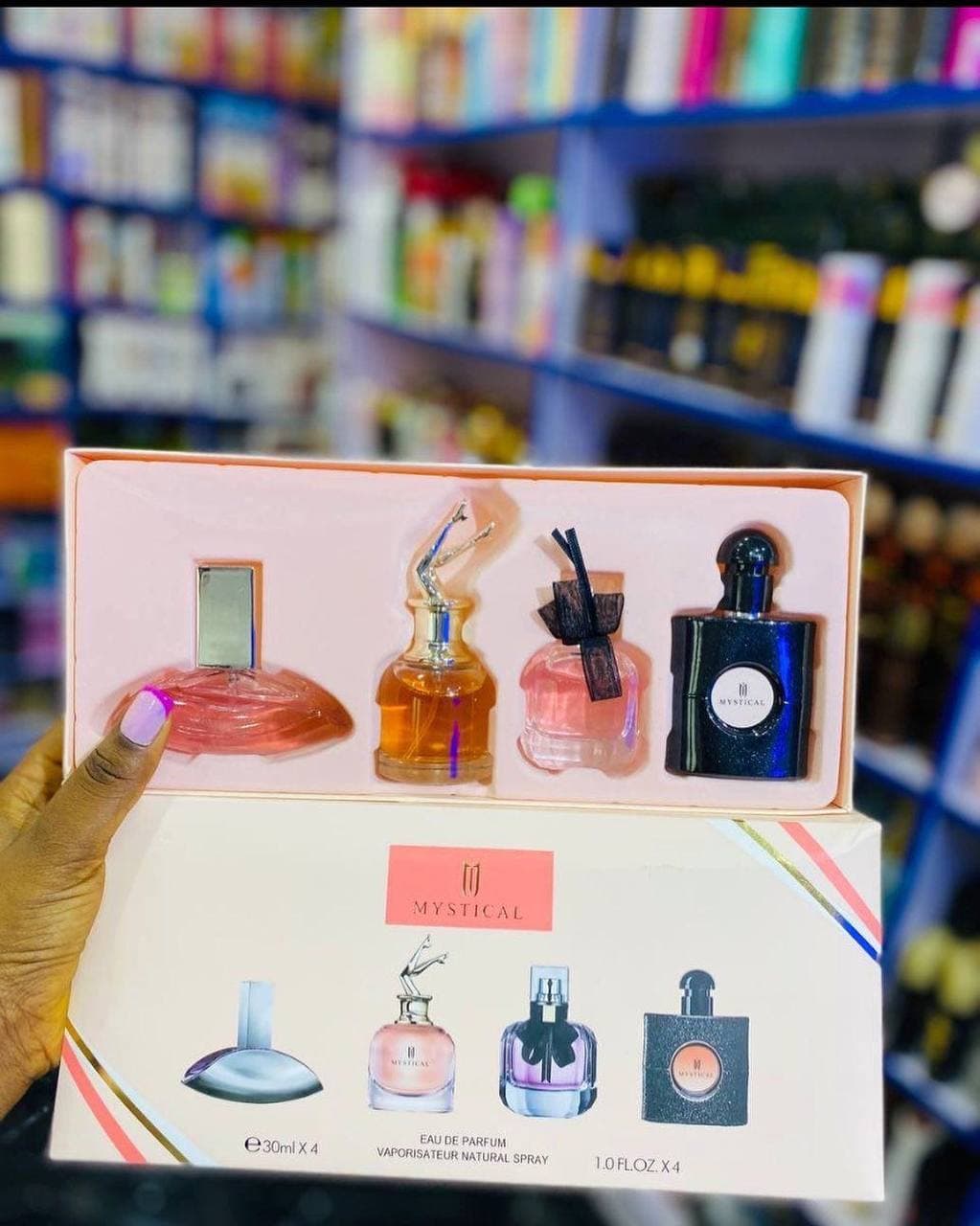 Perfume display set held in-store