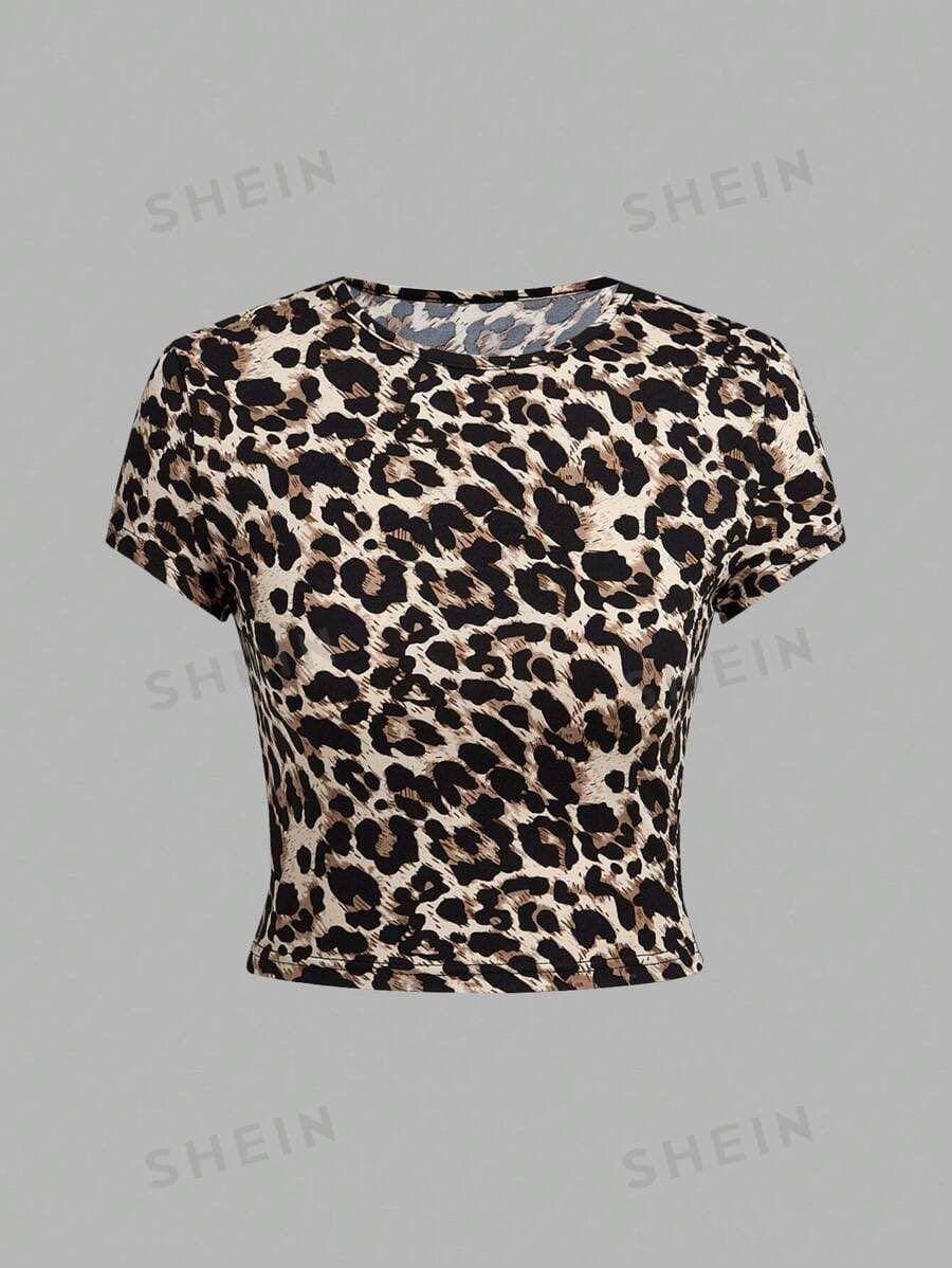 Leopard mesh crop top